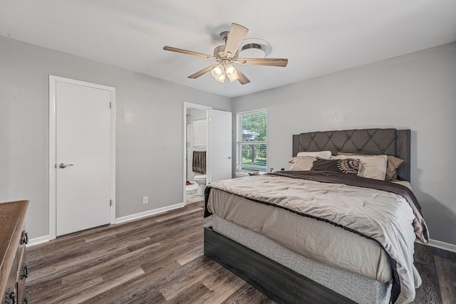 1007 College Ave, Glen Rose, TX 76043 - bedroom featuring dark wood-type flooring, ceiling fan, and ensuite bath