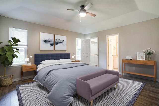 555 Meadowbrook Dr, Burleson, TX 76028 - bedroom with wood finished floors, connected bathroom, and ceiling fan