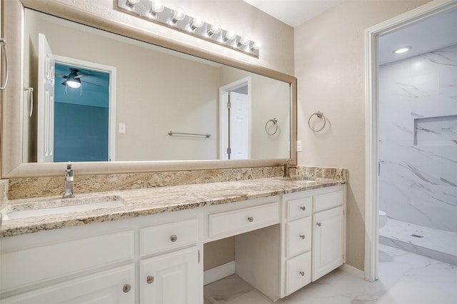 555 Meadowbrook Dr, Burleson, TX 76028 - bathroom with marble finish floors, double vanity, and a marble finish shower
