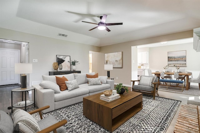 555 Meadowbrook Dr, Burleson, TX 76028 - living room with ceiling fan and baseboards