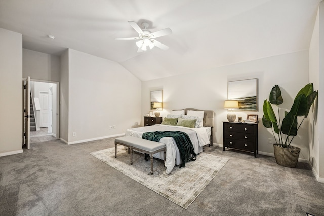 3341 Woodglen Dr, Mckinney, TX 75071 - bedroom with carpet, vaulted ceiling, and a ceiling fan