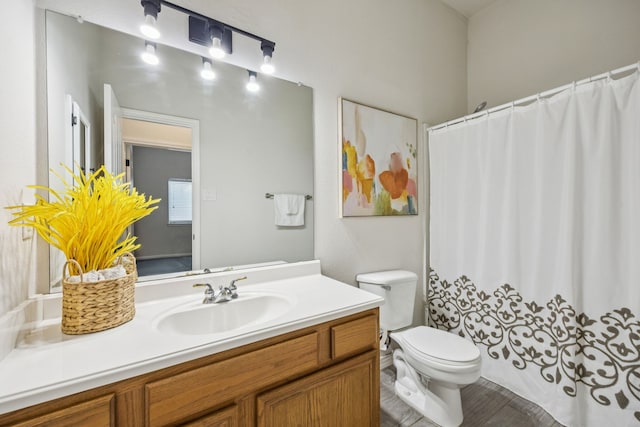 3341 Woodglen Dr, Mckinney, TX 75071 - full bathroom with vanity, a shower with curtain, and wood finished floors