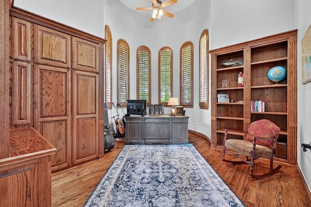 107 Bob Jones Ct, Pottsboro, TX 75076 - home office with ceiling fan, light wood-style flooring, and a high ceiling