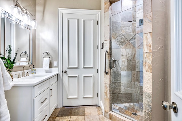 800 Manor Dr, Argyle, TX 76226 - bathroom with vanity, a stall shower, and stone finish flooring