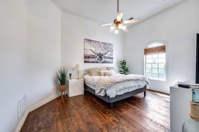 800 Manor Dr, Argyle, TX 76226 - bedroom with ornamental molding, wood finished floors, and a ceiling fan