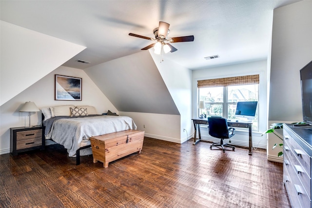 800 Manor Dr, Argyle, TX 76226 - bedroom featuring wood finished floors, vaulted ceiling, ceiling fan, and an office area