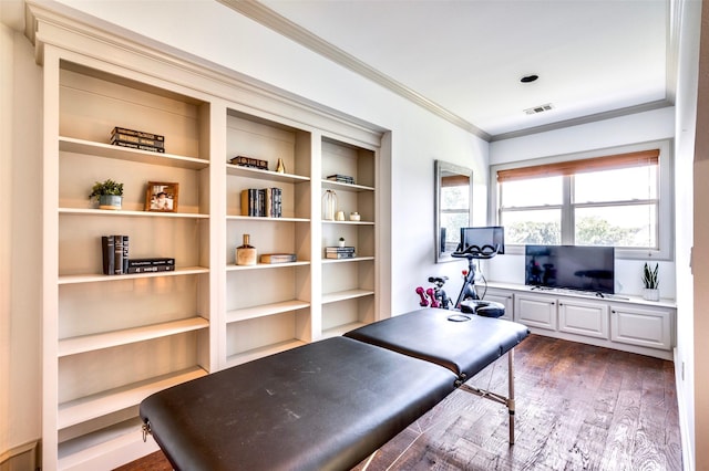 800 Manor Dr, Argyle, TX 76226 - office area featuring ornamental molding and dark wood-type flooring