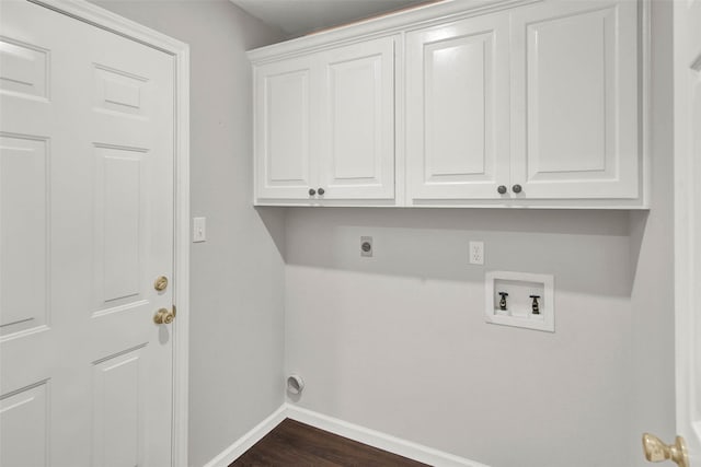 4909 Indio Ln, Sherman, TX 75092 - laundry room with electric dryer hookup, cabinet space, hookup for a washing machine, and dark wood-style flooring