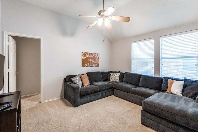 109 Niagara Falls Dr, Anna, TX 75409 - living area with vaulted ceiling, light colored carpet, and ceiling fan