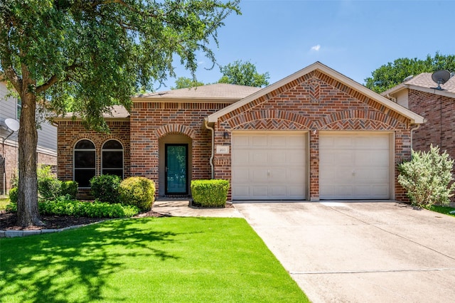 109 Niagara Falls Dr, Anna, TX 75409 - view of front facade featuring a garage, brick siding, driveway, a front lawn, and a shingled roof