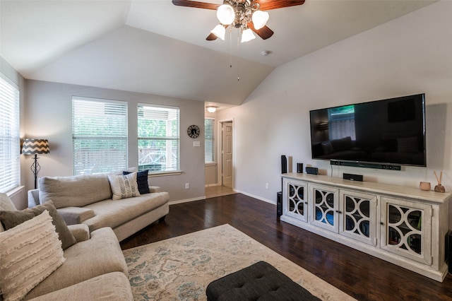 109 Niagara Falls Dr, Anna, TX 75409 - living area with lofted ceiling, a ceiling fan, and wood finished floors