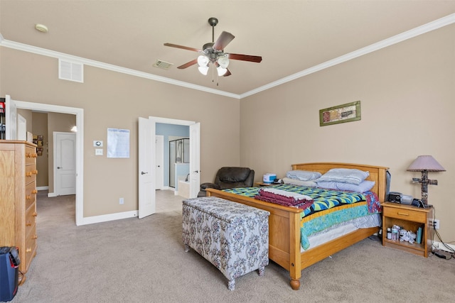 5024 Running Brook Dr, Joshua, TX 76058 - bedroom with ornamental molding, carpet flooring, and a ceiling fan