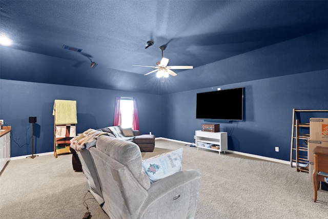 5024 Running Brook Dr, Joshua, TX 76058 - living area with carpet, ceiling fan, and a textured ceiling