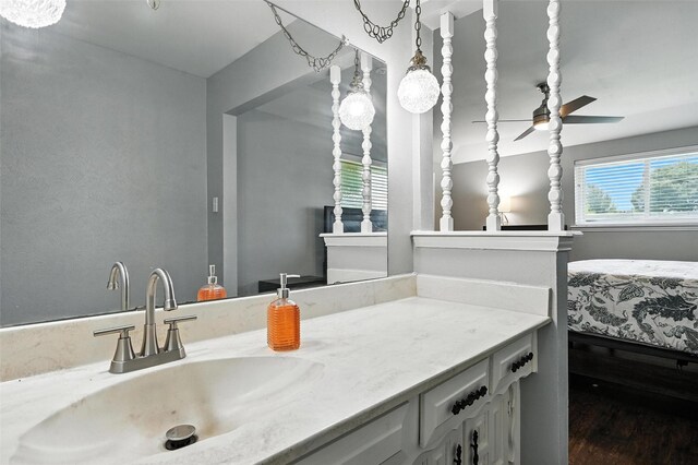 826 E Cherry St, Duncanville, TX 75116 - bathroom featuring vanity, wood finished floors, ensuite bath, and ceiling fan