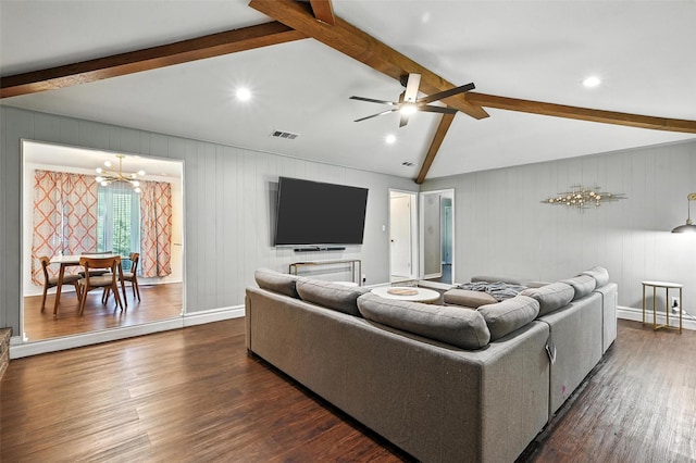 826 E Cherry St, Duncanville, TX 75116 - living area with a chandelier, dark wood-type flooring, and a ceiling fan