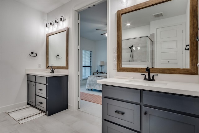 2128 Eastleigh Dr, Fort Worth, TX 76008 - ensuite bathroom featuring vanity, a stall shower, and a ceiling fan