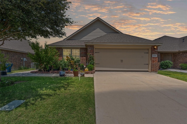1420 Arabella Ave, Forney, TX 75126 - single story home with brick siding, a yard, a garage, and concrete driveway