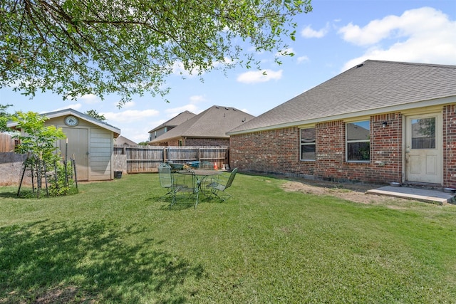 1420 Arabella Ave, Forney, TX 75126 - fenced backyard featuring a storage unit