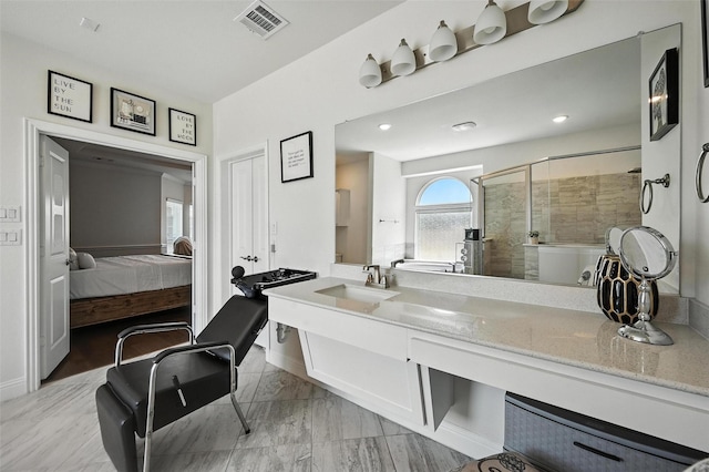 9840 El Colina Dr, Fort Worth, TX 76179 - ensuite bathroom with a shower stall, vanity, and recessed lighting