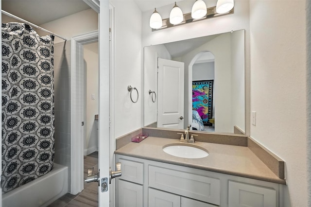 9840 El Colina Dr, Fort Worth, TX 76179 - full bathroom with vanity and shower / bath combo with shower curtain