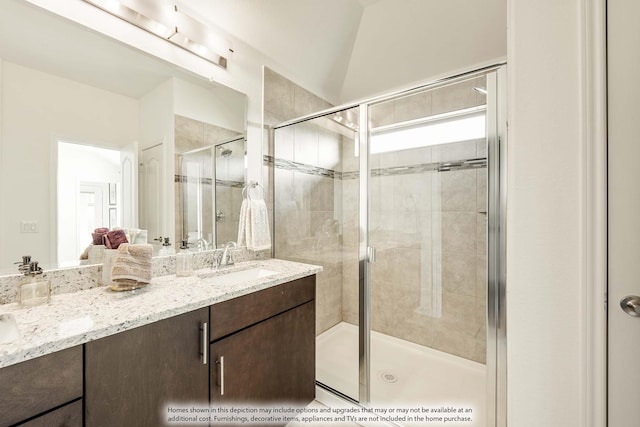 115 Wild Oak Gln, Lavon, TX 75166 - bathroom featuring double vanity and a shower stall