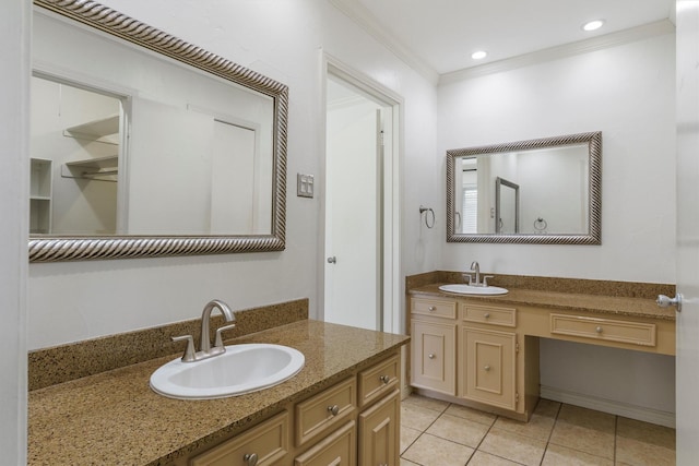 1810 Tulane Dr, Richardson, TX 75081 - bathroom featuring ornamental molding, tile patterned flooring, and vanity