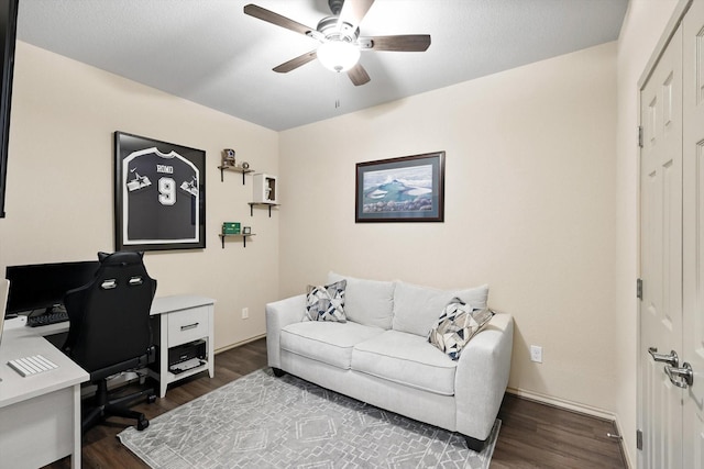 10200 Wildfowl Dr, Fort Worth, TX 76177 - office with ceiling fan and dark wood finished floors