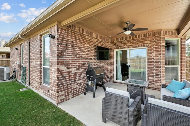 10200 Wildfowl Dr, Fort Worth, TX 76177 - view of patio / terrace with a ceiling fan, an outdoor hangout area, and a grill