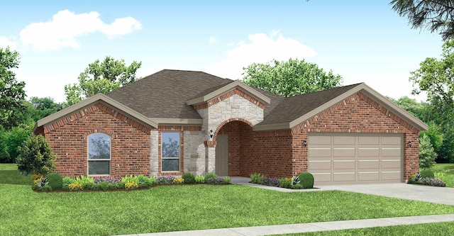 2645 River Bank, Burleson, TX 76028 - view of front facade with brick siding, an attached garage, driveway, and a front yard