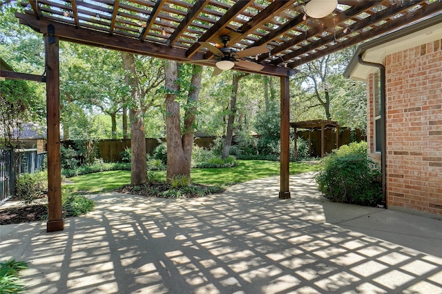 1660 Spinnaker Ln, Azle, TX 76020 - fenced backyard featuring a pergola, a ceiling fan, and a patio area