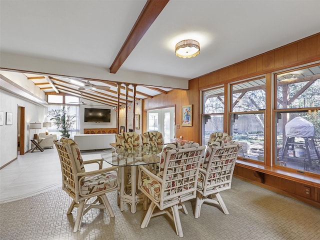 1102 N Graves St, Mckinney, TX 75069 - dining area featuring plenty of natural light, wood walls, and a ceiling fan