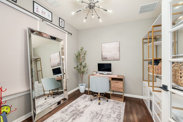 2209 Willard Dr, Mckinney, TX 75072 - home office featuring a chandelier and wood finished floors