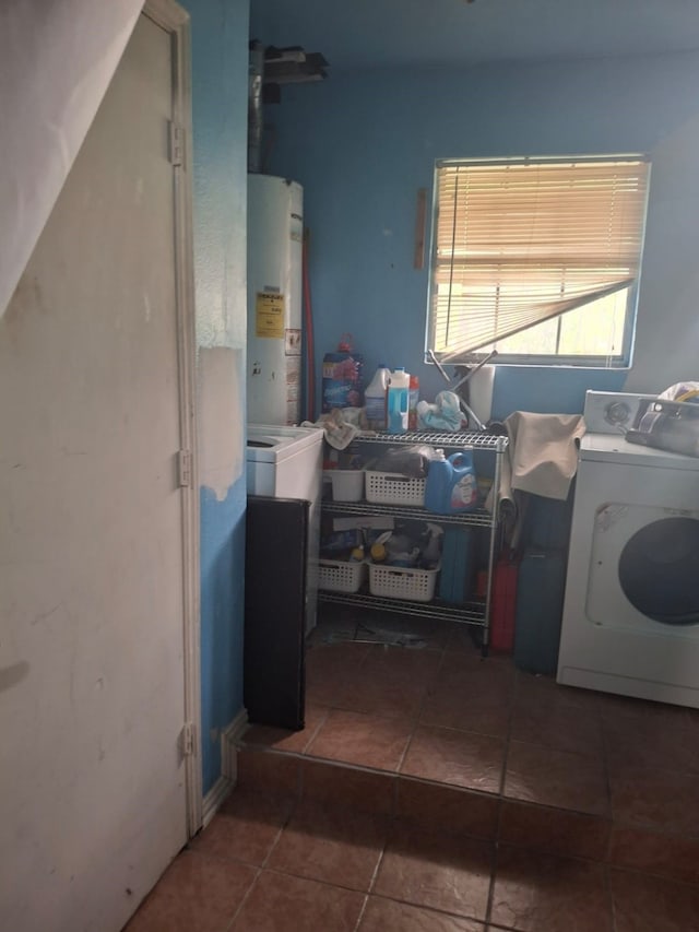 12634 Templeton Trl, Farmers Branch, TX 75234 - laundry room featuring washer / clothes dryer, water heater, and tile patterned flooring