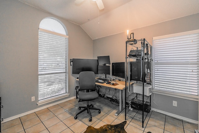 6215 Suffolk Dr, Arlington, TX 76001 - tiled home office with lofted ceiling, plenty of natural light, and ceiling fan