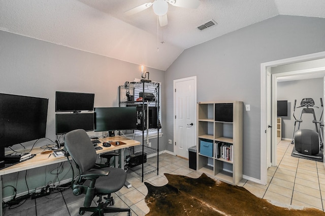 6215 Suffolk Dr, Arlington, TX 76001 - office space with lofted ceiling, tile patterned flooring, and ceiling fan