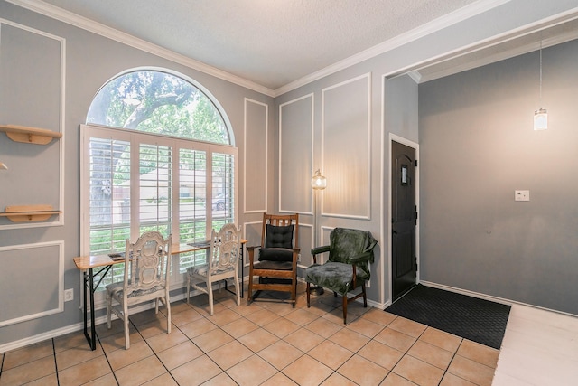 6215 Suffolk Dr, Arlington, TX 76001 - living area featuring a decorative wall, ornamental molding, and a textured ceiling