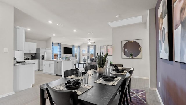 9453 Mint Hill Dr, Fort Worth, TX 76108 - dining room featuring light wood finished floors, recessed lighting, and ceiling fan