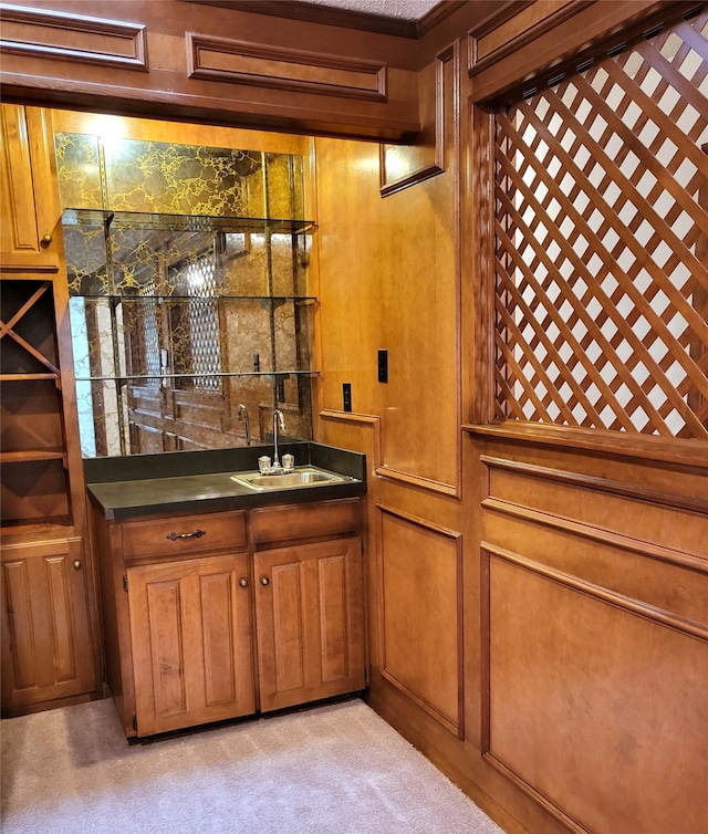 697 Highland Crest Dr, Hurst, TX 76054 - indoor wet bar featuring light colored carpet