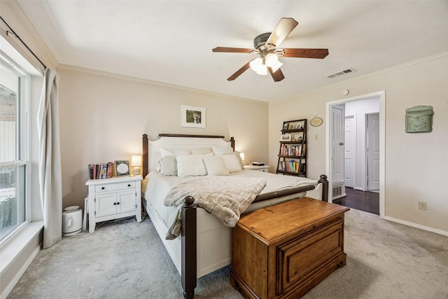 2924 Whitemarsh Cir, Richardson, TX 75080 - bedroom with carpet flooring, ornamental molding, and ceiling fan
