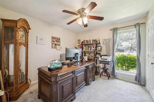 2924 Whitemarsh Cir, Richardson, TX 75080 - office area featuring a ceiling fan and light colored carpet