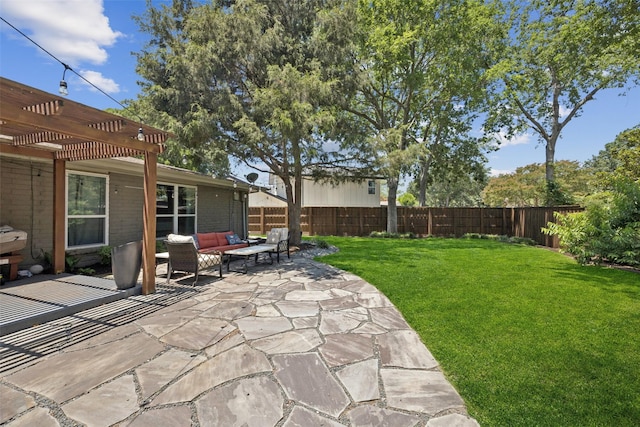 2924 Whitemarsh Cir, Richardson, TX 75080 - fenced backyard featuring a pergola, a patio area, and an outdoor living space