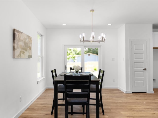 5223 Willie St, Fort Worth, TX 76105 - dining room with a chandelier, light wood-type flooring, and recessed lighting