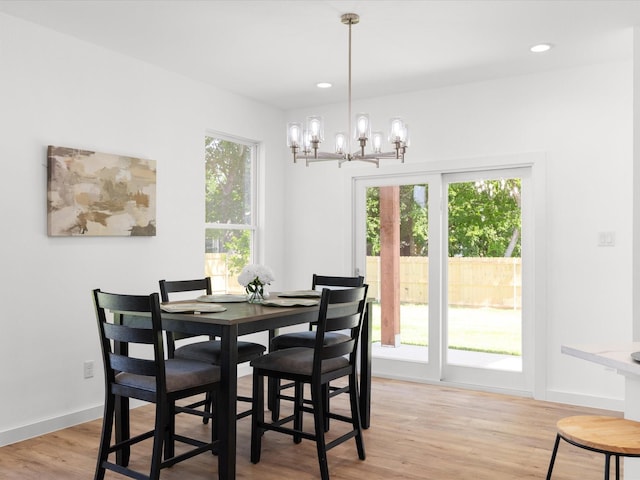 5223 Willie St, Fort Worth, TX 76105 - dining area featuring a chandelier, light wood-style flooring, and recessed lighting