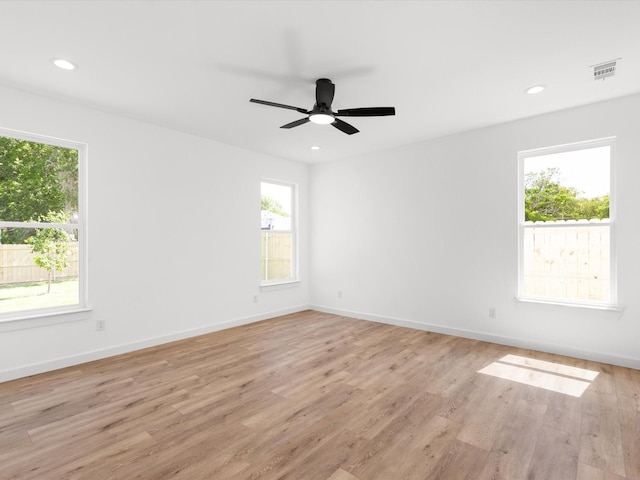 5223 Willie St, Fort Worth, TX 76105 - spare room featuring healthy amount of natural light, light wood-style flooring, ceiling fan, and recessed lighting
