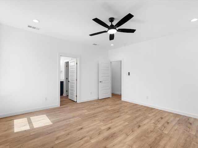 5223 Willie St, Fort Worth, TX 76105 - unfurnished bedroom with recessed lighting, light wood-style flooring, ceiling fan, and connected bathroom