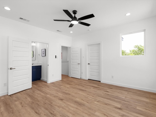 5223 Willie St, Fort Worth, TX 76105 - unfurnished bedroom with light wood-style flooring, recessed lighting, and ensuite bathroom