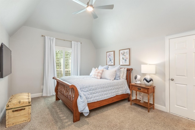 11640 Mesa Verde Dr, Frisco, TX 75033 - bedroom with light carpet, vaulted ceiling, and ceiling fan