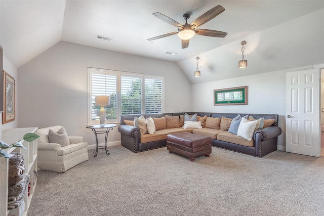 11640 Mesa Verde Dr, Frisco, TX 75033 - living room with lofted ceiling, carpet floors, and ceiling fan