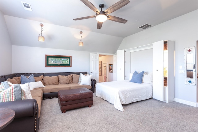 11640 Mesa Verde Dr, Frisco, TX 75033 - carpeted bedroom featuring vaulted ceiling and ceiling fan