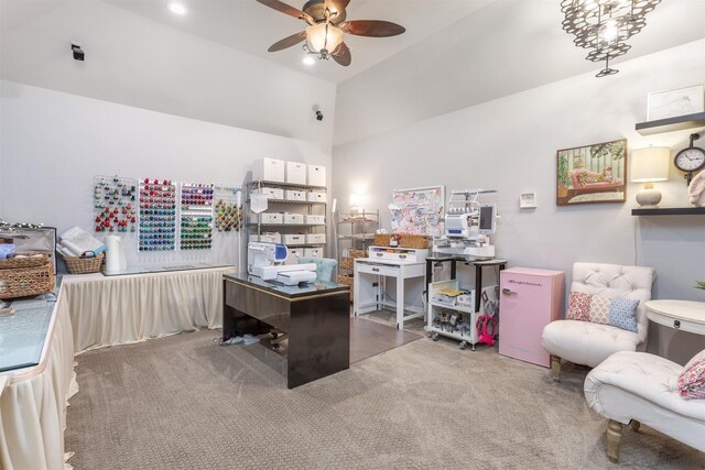 11640 Mesa Verde Dr, Frisco, TX 75033 - carpeted office space with a ceiling fan and lofted ceiling